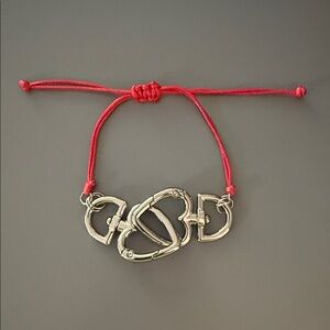 Silver Heart Bracelet with Red Cord